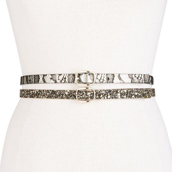 INC International Concepts Accessories - I.N.C. Glitter & Lace 2-for-1 Skinny Belts Med